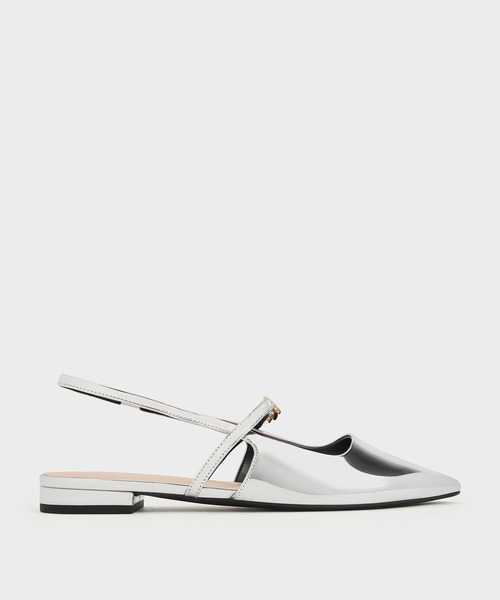 CHARLES ＆ KEITH パンプス メタリックアクセント ポインデッド