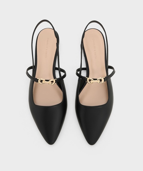 CHARLES ＆ KEITH パンプス メタリックアクセント ポインデッド