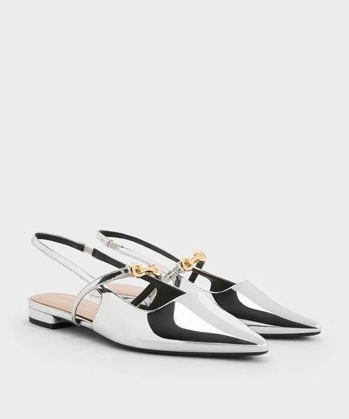 CHARLES ＆ KEITH パンプス メタリックアクセント ポインデッド