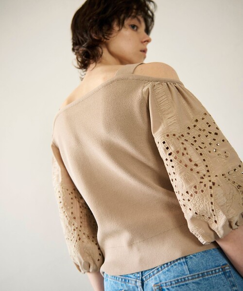 【グレースコンチネンタル】パフスリーブニットトップ 刺繍パフスリーブニットトップ / GRACE CONTINENTAL | GRACE