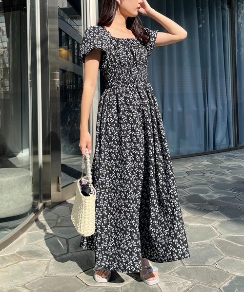 ワンピース シャーリングパフスリーブワンピース「S/Mサイズ展開  