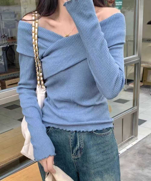 AsheKsha ニット セーター 三色展開 オフショルダーニット