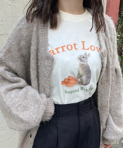 tシャツ ウサギデザインプリントロンT／長袖Tシャツ レディース