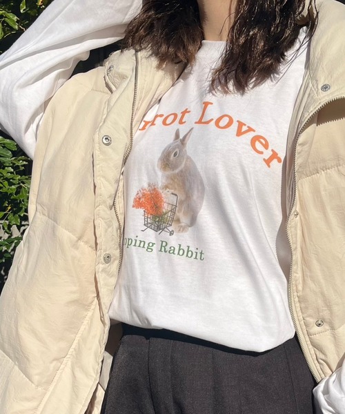 tシャツ ウサギデザインプリントロンT／長袖Tシャツ レディース