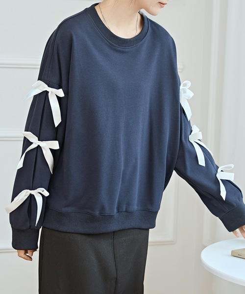 レザレクション　新品　Lサイズ ネイビー　トレーナー Lace Ladies（レースレディース） トレーナー スウェット リボン付き