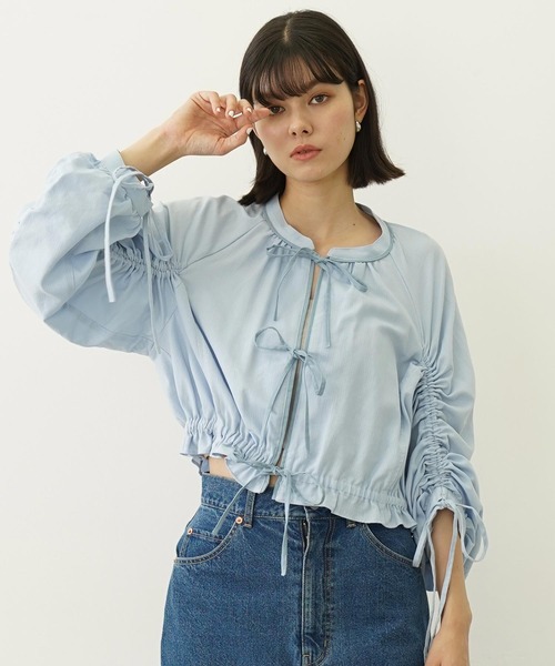 カーディガン SHIRRING RIBBON CARDIGAN レディース