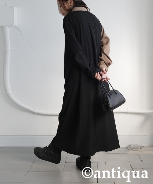 antiqua 切り替えワンピース(Regular（S~L相当） antiqua 切替ギャザーワンピース レディース 長袖 ロング 送料