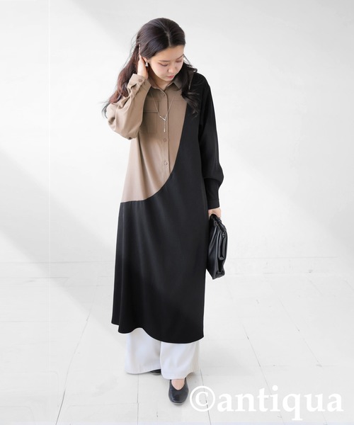 antiqua 切り替えワンピース(Regular（S~L相当） antiqua ワンピース リブ切り替えVネックワンピース : ZOZOTOWN
