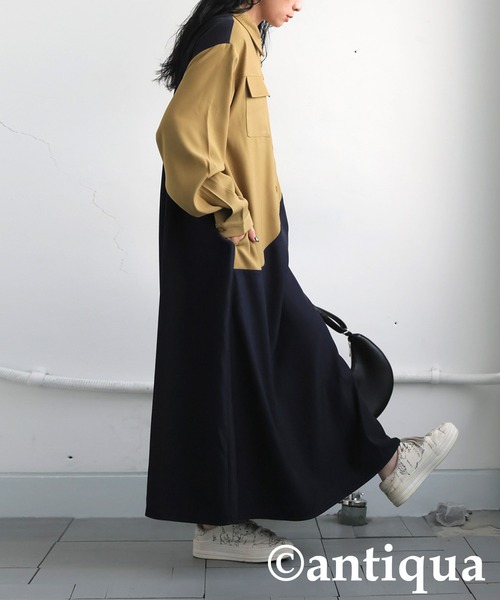 antiqua 切り替えワンピース(Regular（S~L相当） antiqua ワンピース 配色切り替えワンピース : ZOZOTOWN Yahoo