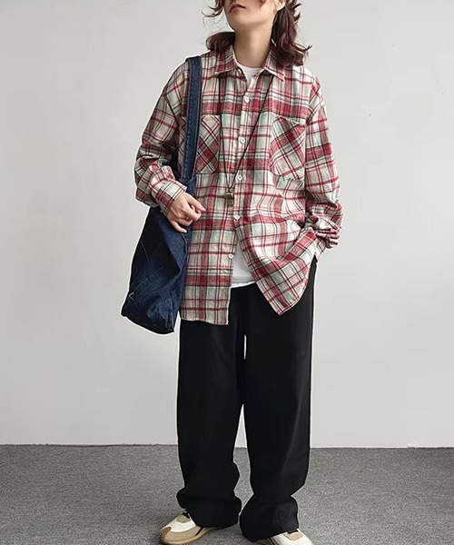 ARCHIVER シャツ 「Bz」ルーズシルエットネルチェック長袖シャツ