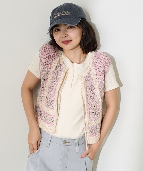 ベスト ジレ 柄編みミックスデザインニットベスト レディース FREAK'S STORE ベスト ジレ ミックス柄編みボーダーベスト