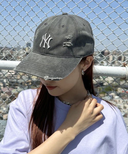 MLB コリア カリナ着用 ダメージキャップ 韓国限定　ダークグレー 大人気‼️ MLB カリナ着用 ダメージキャップ ブラック 韓国限定