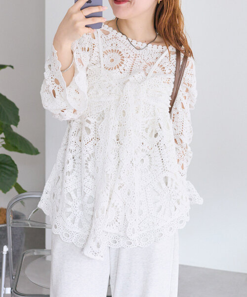 mystic クロシェトップス&ビスチェセット　アイボリー　さおぴ セール】クロシェトップス＆ ビスチェSET（シャツ/ブラウス