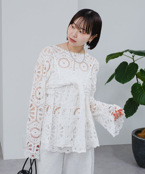 mystic ブラウス シャツ クロシェトップス＆ ビスチェSET