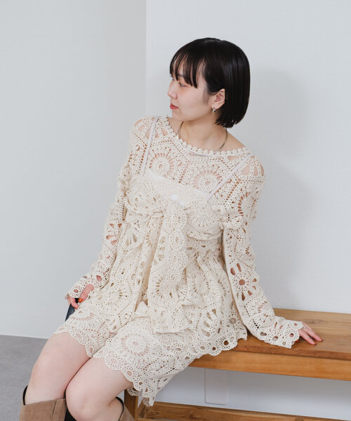 mystic ブラウス シャツ クロシェトップス＆ ビスチェSET