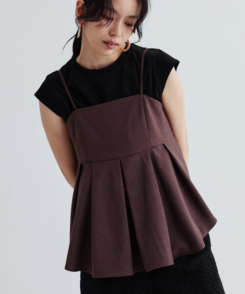 タンクトップ ノースリーブ 「接触冷感／セットアップ対応」リネンライクビスチェ「カセット服/通勤・オフィス」 レディース
