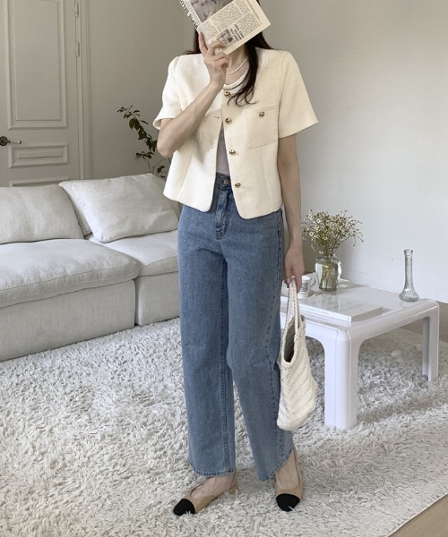 Nanette Lepore ノーカラーツイードジャケット (S) Nanette Leporeノーカラーツイードジャケット 2 (S)