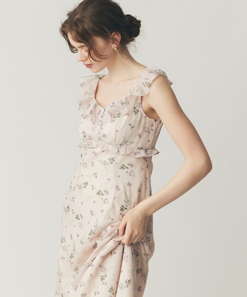 【店舗限定品】ナンシーローズ　シフォン　ワンピース（キナリ） シフォンワンピース 花柄 ブラック[品番：LCLW0001312]｜レース