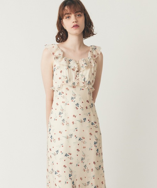 【店舗限定品】ナンシーローズ　シフォン　ワンピース（キナリ） シフォンワンピース 花柄 ブラック[品番：LCLW0001312]｜レース