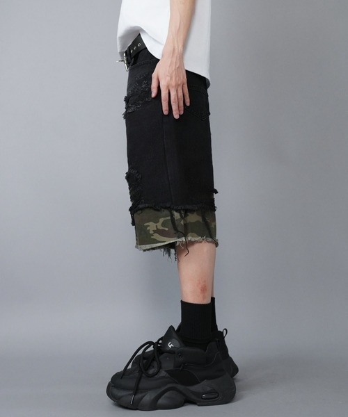 SPINNS（スピンズ） ハーフパンツ ジーンズ ダメージ加工デニムハーフ