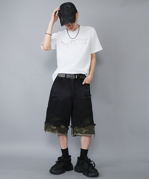 SPINNS（スピンズ） ハーフパンツ ジーンズ ダメージ加工デニムハーフ