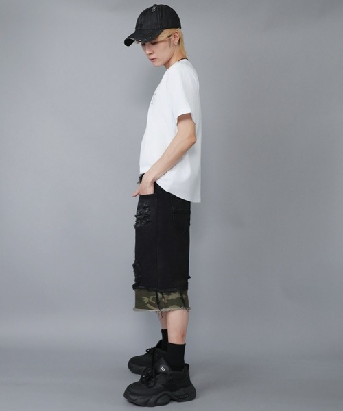 SPINNS（スピンズ） ハーフパンツ ジーンズ ダメージ加工デニムハーフ