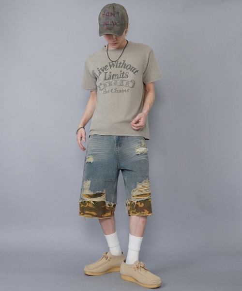SPINNS（スピンズ） ハーフパンツ ジーンズ ダメージ加工デニムハーフ
