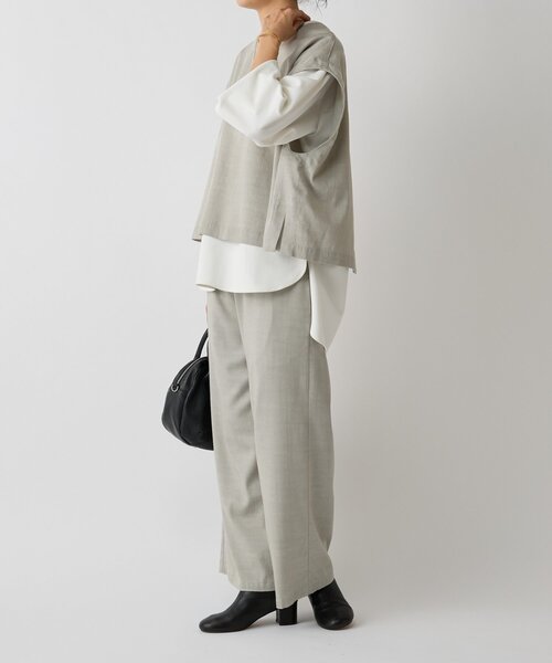 美品ビアズリーマルチウエストリブパンツ1ライトグレー ビアズリー BEARDSLEY マルチウエストリブパンツ （lightgrey