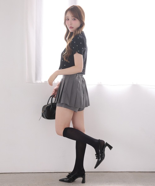 NICECLAUPプリーツスカパン S ブラック one after another NICE CLAUP パンツ レイヤードプリーツスカパン