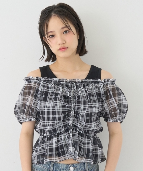 LOVETOXIC アンサンブル チェックオフショルインナーセット キッズ