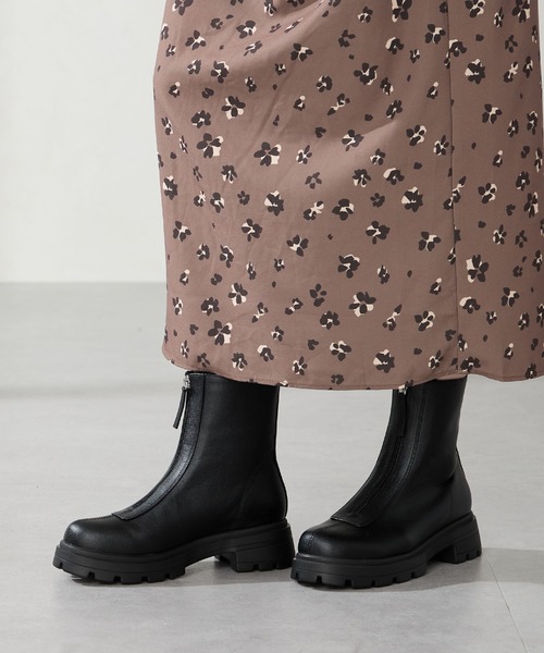 新品 GANNI フロントジップ レザーアンクルブーツ 厚底　ラバーソール ORiental TRaffic（オリエンタルトラフィック） ブーツ 厚底 フロント