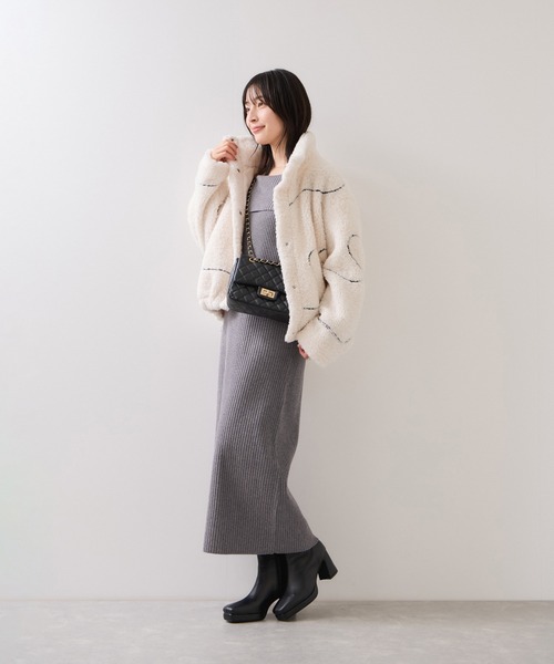 VIS（ビス） ワンピース アシメオフショルリブニット美シルエット