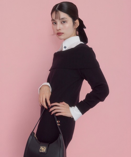 NOWOS リブニット　美品 VIS（ビス） ワンピース アシメオフショルリブニット美シルエット