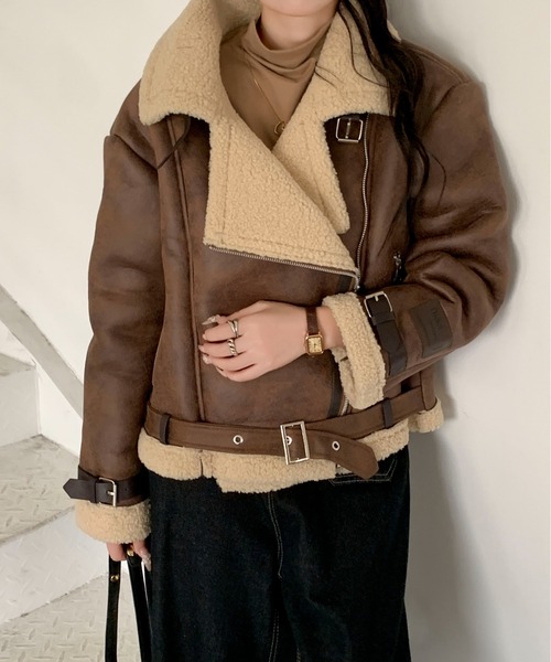 Maison Calme ムートンコート ボアコート ライダースフライトショート