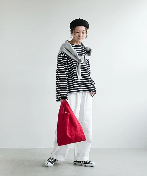 SOLAMONAT（ソラモナ） tシャツ パフ天竺ボーダー ワイドスリーブ ロン