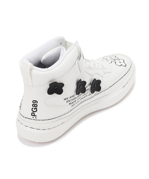PEARLY GATES ホワイト ハイカットシューズ PEARLY GATES（パーリーゲイツ） シューズ ロゴ×花柄ハイカット