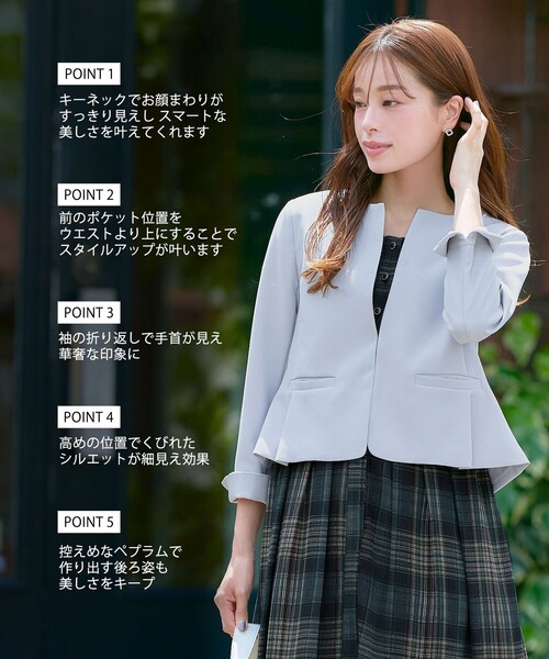 「Tiaclasse」 ノーカラージャケット L ネイビー レディース_画像2