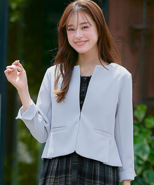 「Tiaclasse」 ノーカラージャケット L ネイビー レディース_画像3