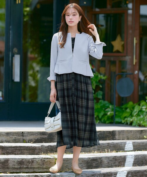 「Tiaclasse」 ノーカラージャケット L ネイビー レディース_画像4