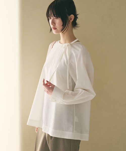 BEAUTY＆YOUTH UNITED ARROWS リボンタイ ノーカラーブラウス