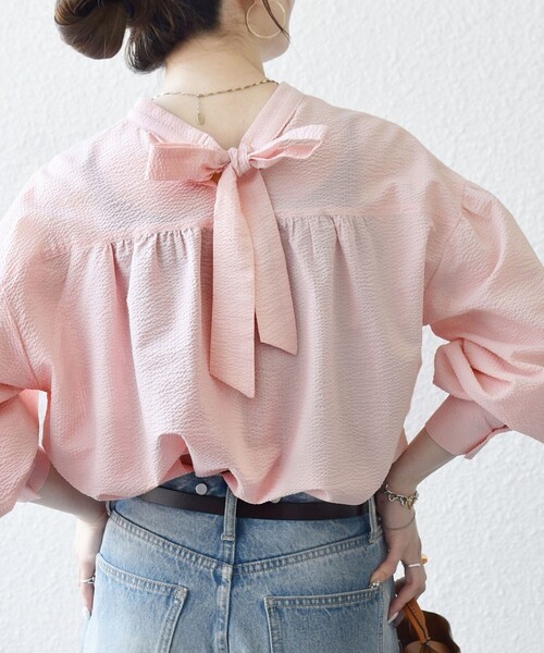 SHIPS any ブラウス シャツ any:「洗濯機可能」サッカー バック リボン