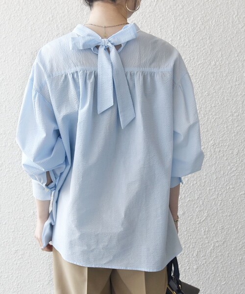 SHIPS any ブラウス シャツ any:「洗濯機可能」サッカー バック リボン