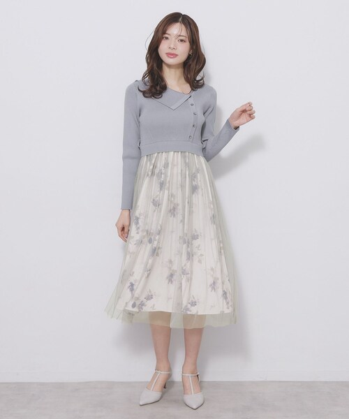 専用 未使用 INDIVI 洗える 異素材 リブ ニット ドッキング ワンピース index（インデックス） ワンピース ドッキングニットワンピース「洗濯