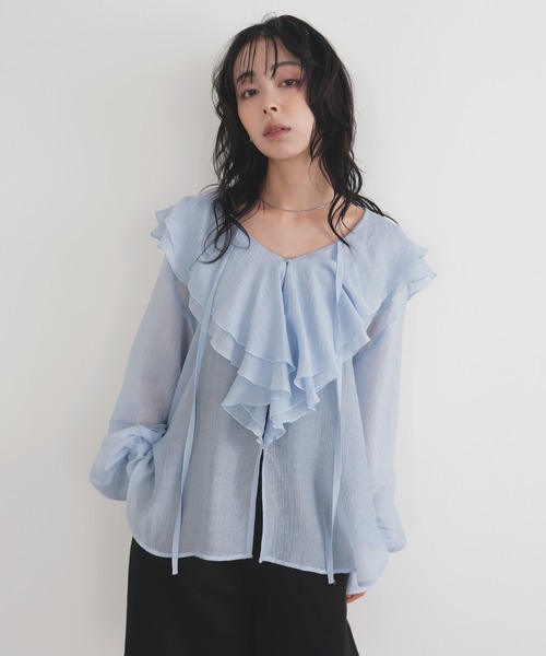 UNLIENS アンリアン　シアーラッフルトップス LIAN（リアン） ブラウス シャツ シアーラッフルブラウス レディース