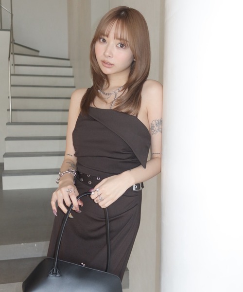 ワンピース BICOLOR DRAPE DRESS/バイカラードレープドレスの画像
