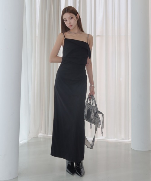ワンピース BICOLOR DRAPE DRESS/バイカラードレープドレスの画像