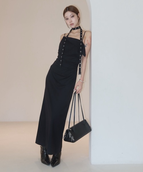 ワンピース BICOLOR DRAPE DRESS/バイカラードレープドレスの画像
