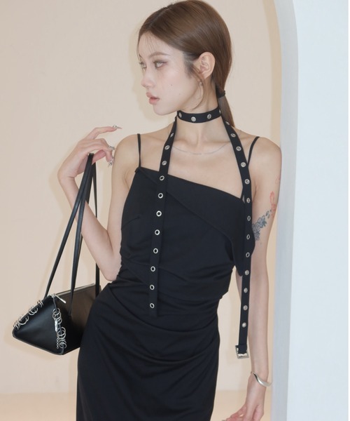 ワンピース BICOLOR DRAPE DRESS/バイカラードレープドレスの画像