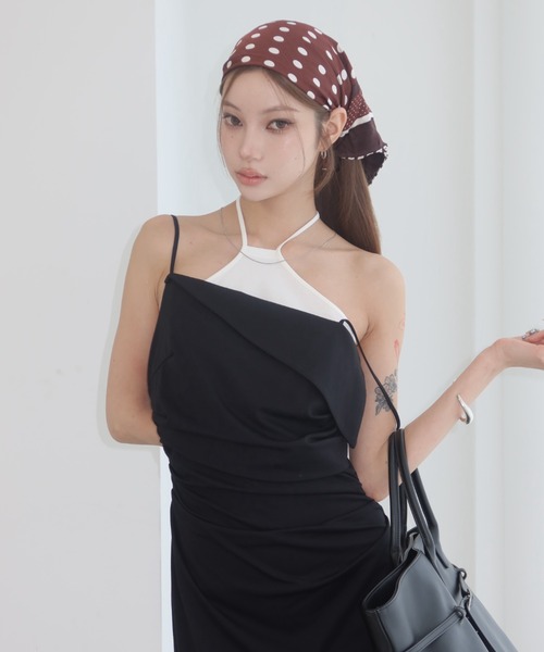 ワンピース BICOLOR DRAPE DRESS/バイカラードレープドレスの画像