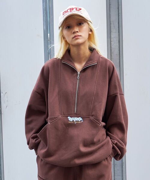 「SEQUENZ」 スウェットカットソー LARGE ダークブラウン メンズ_画像4